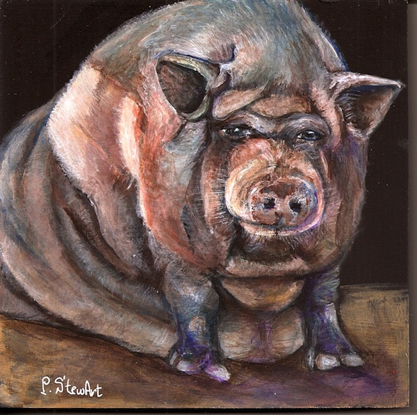 Rasputia, Large Pig Pet Portrait Painting, Acrylic