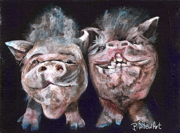 Dapple and Sarah, a pair of potbelly pigs Painting